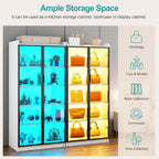 Lvifur 65" LED Display Cabinet with Lights for Living Room, 5 Tier Bookcase with Adjustable Shelves for Office, Tall Storage Cabinet with Human Body Induction for Collectibles (White)