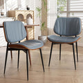 Dining Chairs Set of 2, Mid Century Modern Dining Room Chair, Upholstered Faux Leather Kitchen Chairs with Walnut Bentwood Back and Metal Legs for Kitchen Dining Room Living Room, Blue