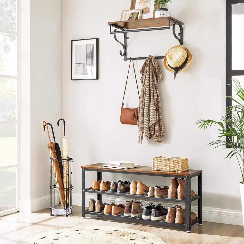 VASAGLE 3-Tier Shoe Rack, Shelf Storage Bench with Metal Mesh Shelves and Sea...