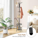 Hoctieon Coat Rack Freestanding, Coat Tree with Umbrella Holder, Metal Coat Rack Stand with 12 Hooks, Standing Coat Hanger Stand, Umbrella Stand for Entryway, Hat Rack Stand for Home Office, Black