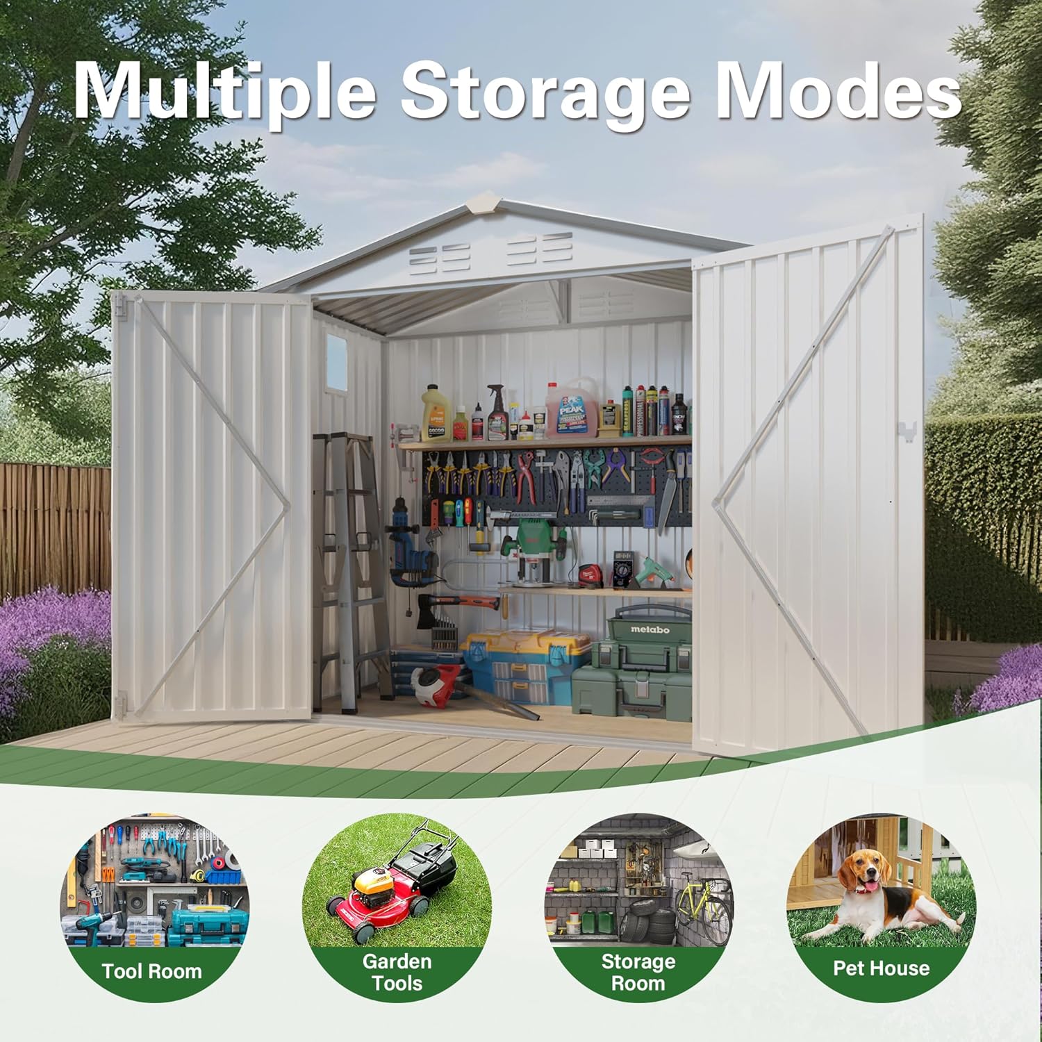 Metal Storage Shed, 6X3.6 FT Lockable Outdoor Tool Shed with Air Vent and Clear Windows, Galvanized Steel Garden Shed for Backyard, Patio, Garden, Bike Storage or Outdoor Use, White