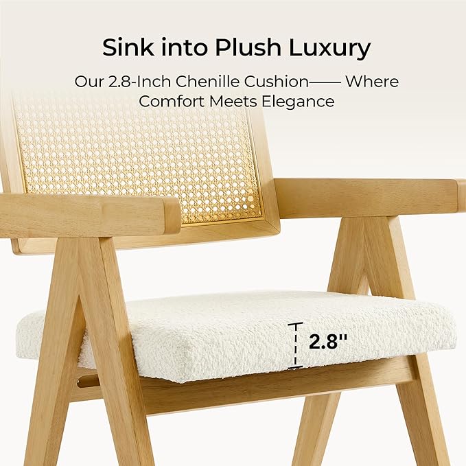 CHITA Rattan Dining Chairs Set of 4, Modern Dining Chair with 2.8inch Cushion, Rubberwood Frame Accent Chairs for Dining Room/Kitchen/Living Room, Oak