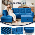 Sectional Couches for Living Room with Movable Chaise & Storage Ottoman - 97.5" Velvet L Shaped Couches for Living Room Apartment, 4 Seat Home Furniture Modular Sectional Sofas, Blue