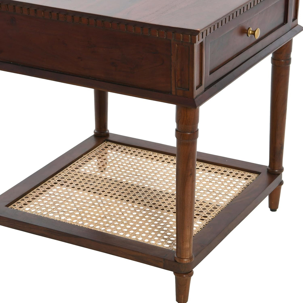 Creative Co-Op Maxwelton Solid Wood End Table with Drawer and Woven Cane Stor...