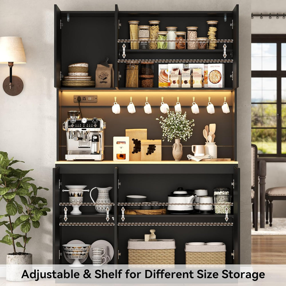 Gyfimoie 71" Kitchen Pantry with Power Outlet & LED Light, Large Kit...