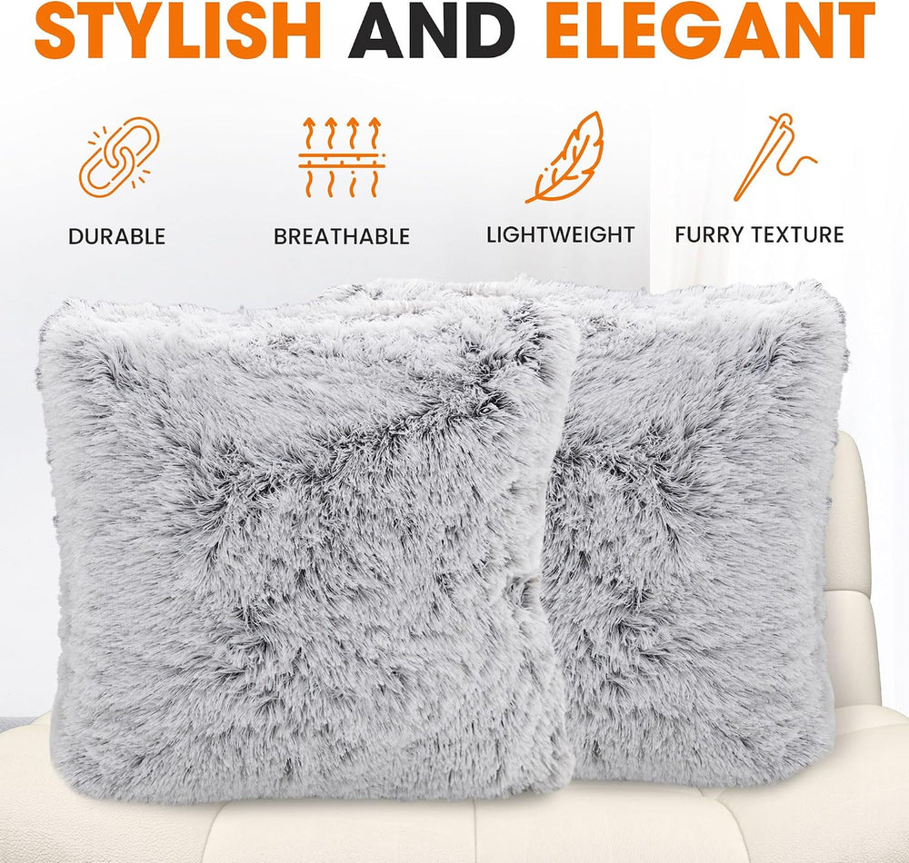 Cheer Collection Throw Pillows for Couch and Bed, Soft Shaggy Throw Pillows w...