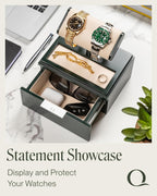 QWATCH Watch Stand Display Case - Acrylic Watch Box for 2 or 4 Watches with Jewelry Valet Tray and Drawer