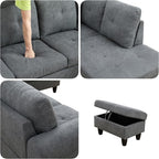 Sectional Couches for Living Room with Movable Chaise & Storage Ottoman - 97.5" Velvet L Shaped Couches for Living Room Apartment, 4 Seat Home Furniture Modular Sectional Sofas, Grey