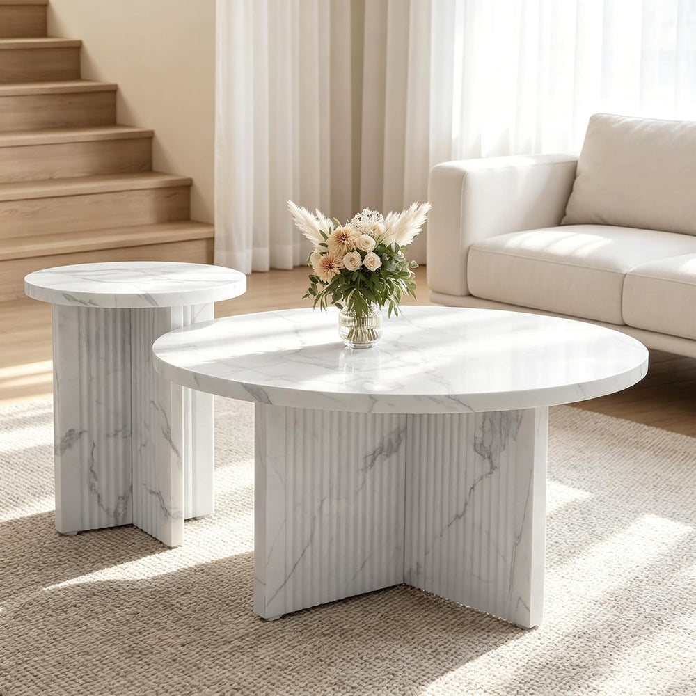LEVNARY 2-Piece Round Coffee Table Set, 31.5" Coffee Table & 15.78&q...