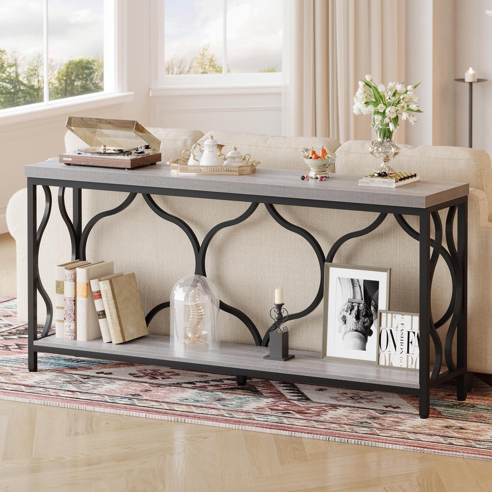 IBF Grey Sofa Console Table, 63 Inch Modern Entryway Table Behind Couch | Ind...