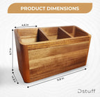 Dstuff Large Kitchen Utensil Holder Organizer for Counter or Countertop, Large Wooden Utensil Holder for Storage Cooking and Silverware with 3 Compartment, Acacia Rustic Wood Container Extra Large