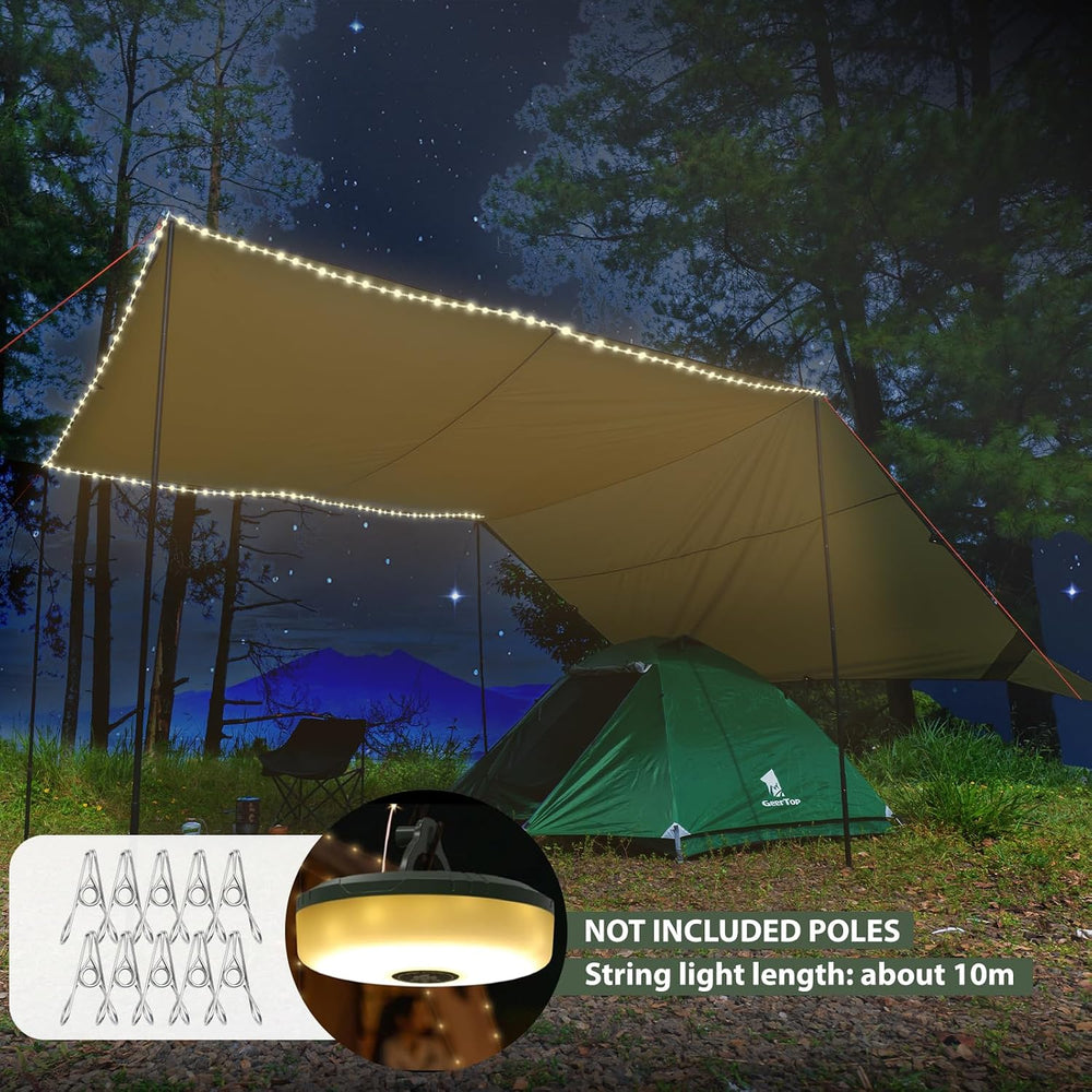 GEERTOP Portable Large 17 x 10 ft Waterproof Backpacking Tarp with10M LED Str...