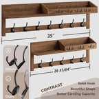 AMBIRD Coat Rack Wall Mount, 35 inch Large Wall Hooks with Shelf, Entryway Shelf with 7 Dual Coat Hooks 4 Key Hooks Mail Organizer, Wooden Coat Hanger and Key Holder Wall Mount