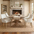 Farmhouse Dining Chairs Set of 2 Linen Kitchen Chairs with Arm Upholstered Accent Side Chair w/Wood Legs for Living Room/Dining Room/Bedroom/Restaurant, Upgraded Size, Cream