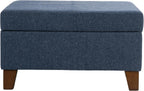 HomePop Harper Luxury 28" Storage Ottoman - Blue Woven Fabric
