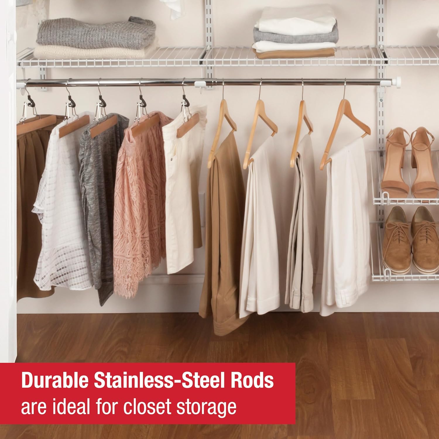 Rubbermaid Configurations Custom Closet Kit 6-10 Ft. Adjustable Metal Wire Shelving White Finish Expandable Organization System Hardware Included for Home Closet/Pantry/Laundry/Mudroom
