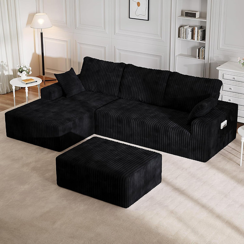 39" L Shape Sectional Sofa Ottoman, Boneless Oversized Chaise Modular Ottoman Couches for Living Room, Office, Apartment (Black)