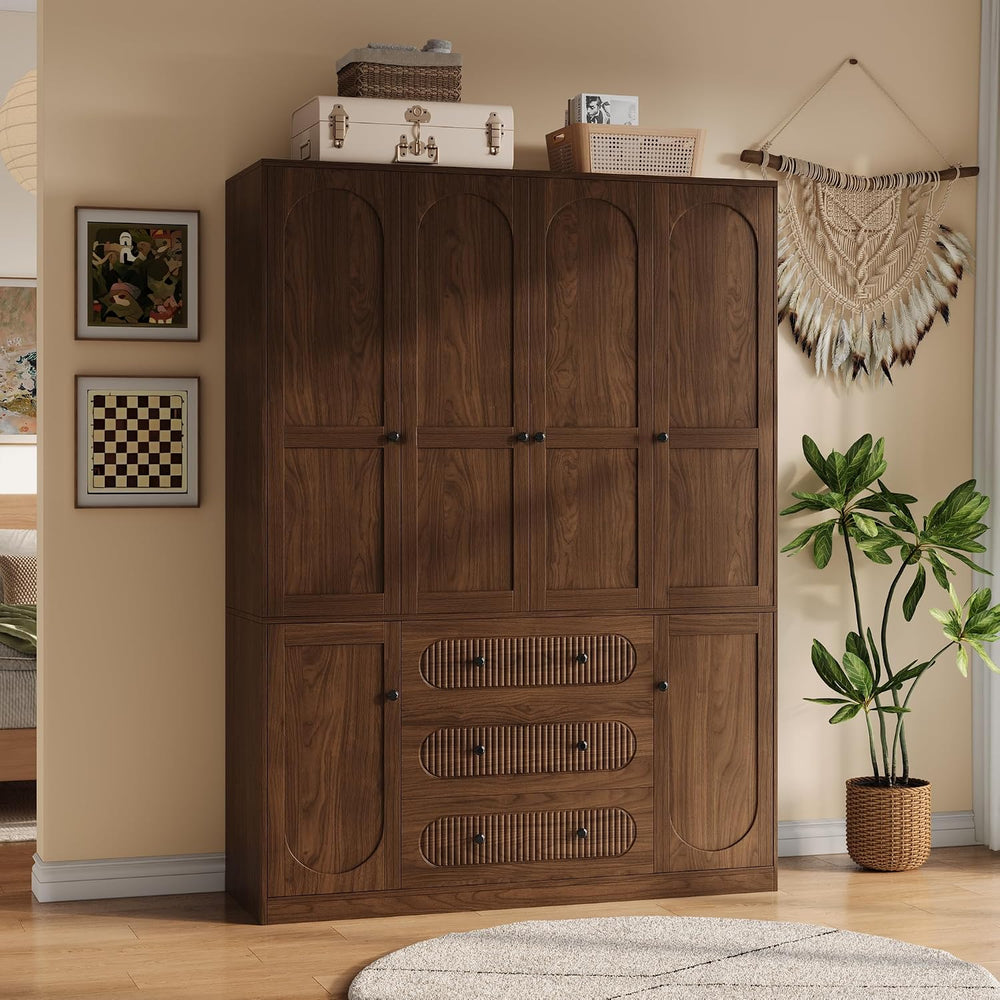 TOKSOM 4 Doors Freestanding Armoire Wardrobe Closet, 72" Walnut Wardrobe...