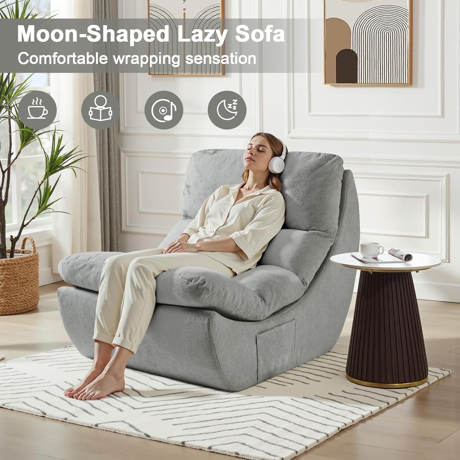 Set of 2 Giant Bean Bag Chairs for Adults, Boneless Lounge Chair, Togo Sofa, Fireside Chair, Anti Cat Scratch Fabric with Machine Washable, Single Sofa for Bedroom, Living Room, Reading Corner (Grey)
