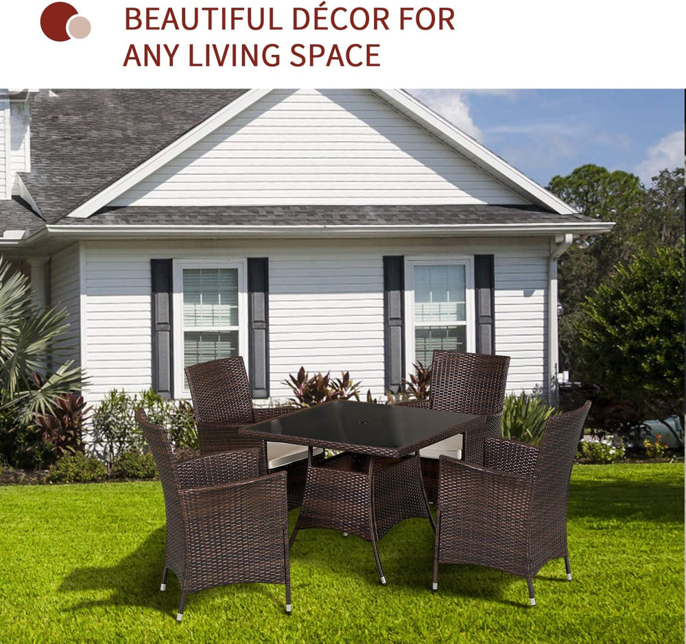 5-Piece Patio Furniture Outdoor Wicker Dining Set Table and 4 Chairs, Square ...
