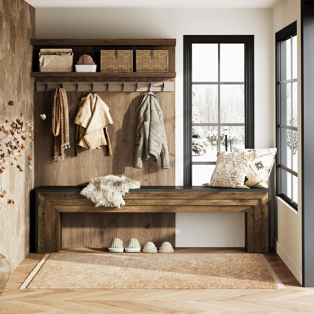 Tribesigns 71" Extra Long Rustic Entryway Bench, Modern Farmhouse Shoe B...