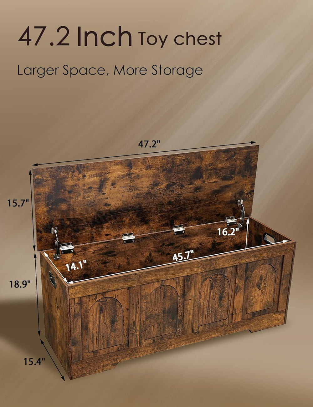 DINZI LVJ Storage Chest, 47.2”Wooden Storage Box with 2 Safety Hinges, Entryw...
