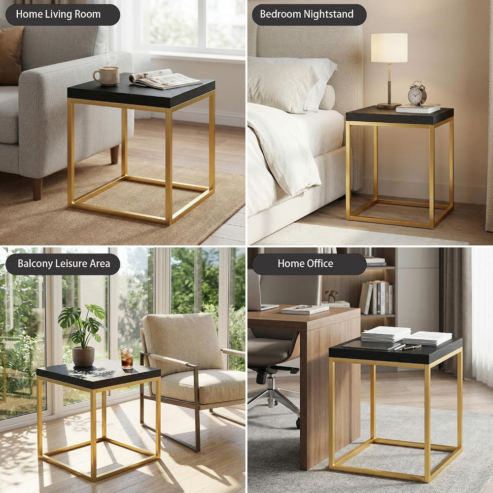 CENSI Modern Square End Table/Side Table, 18", Gold and Black | Extra Th...