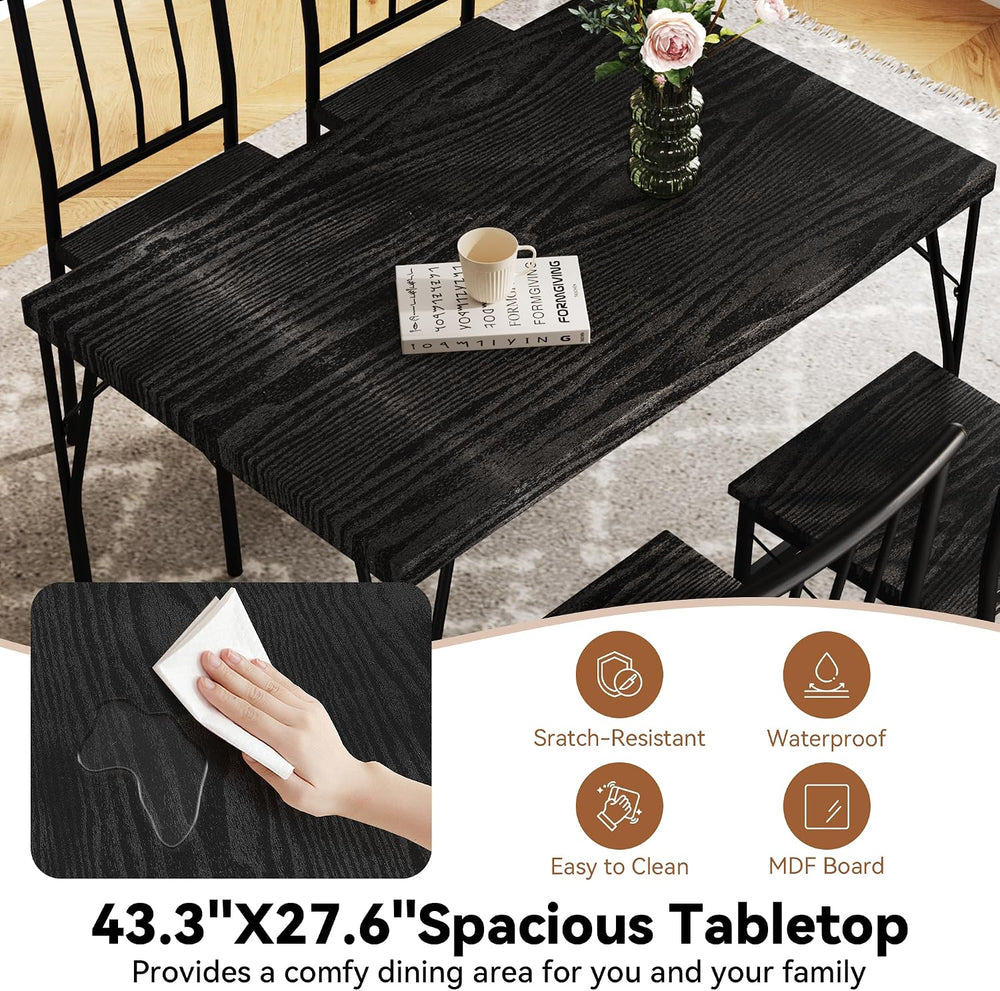Dining Table Set for 4 with 1.6" Thick Tabletop, 5-Piece Kitchen Table S...
