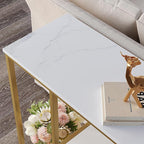WOHOMO Console Table, Small Entryway Table with Storage Shelves 12'' Narrow Sofa Table Modern Hallway Table for Living Room 31.5" x12''x31.5'' White and Gold