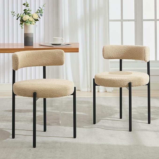 Boucle Dining Chairs Set of 2, Mid Century Modern Dining Room Chairs with Bar...