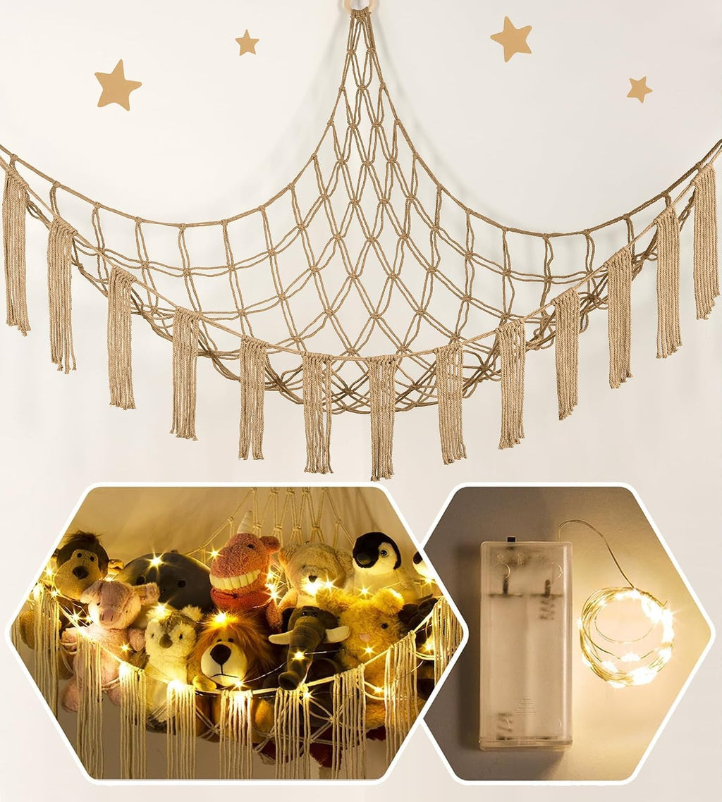 RelaxScene Stuffed Animal Hammock Corner Storage with LED Light - Plush Hammock Large Plushie Net