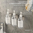 MaisoNovo Shampoo and Conditioner Dispenser - Shower Soap Dispenser Wall Mounted - 16.9 fl oz Set of 3 Clear Plastic Bottles White Pump - Shampoo Dispenser, Shower Dispenser 3 Chamber No Drill
