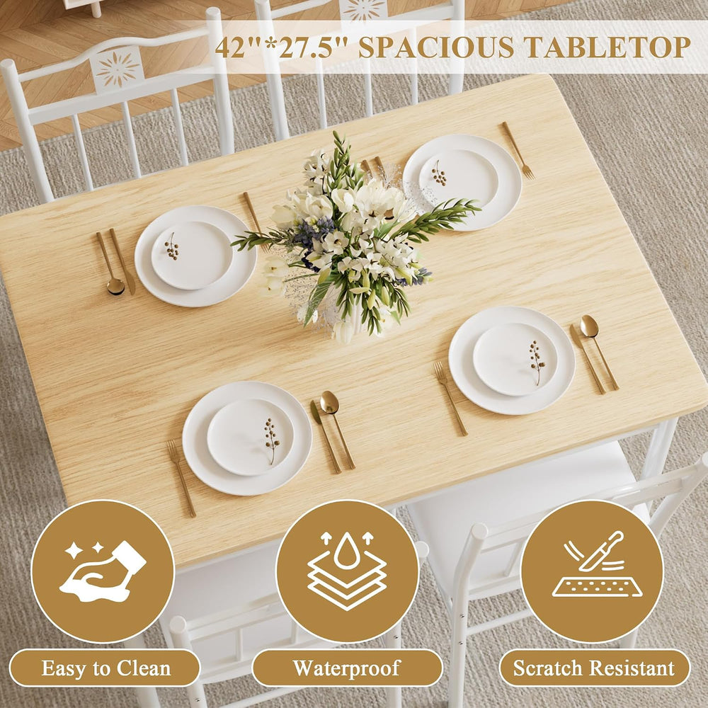 VECELO Dining Table Set for 4, 5-Piece Wood Kitchen Table with Upholstered Pa...