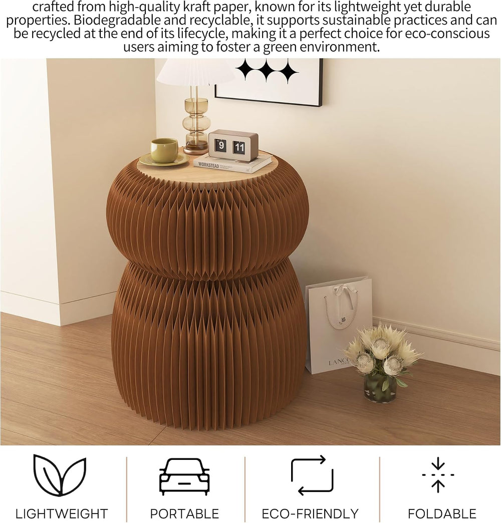 Stylish Honeycomb Paper Accent Table, Round Fluted Side Table, Decorative Acc...
