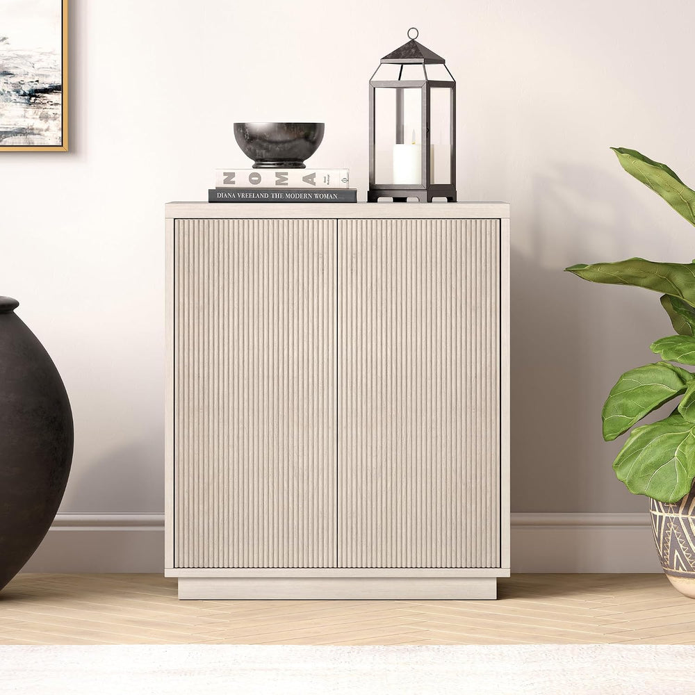 Henn&Hart 28" Fluted Accent Cabinet, Sideboard Buffet, Beech White