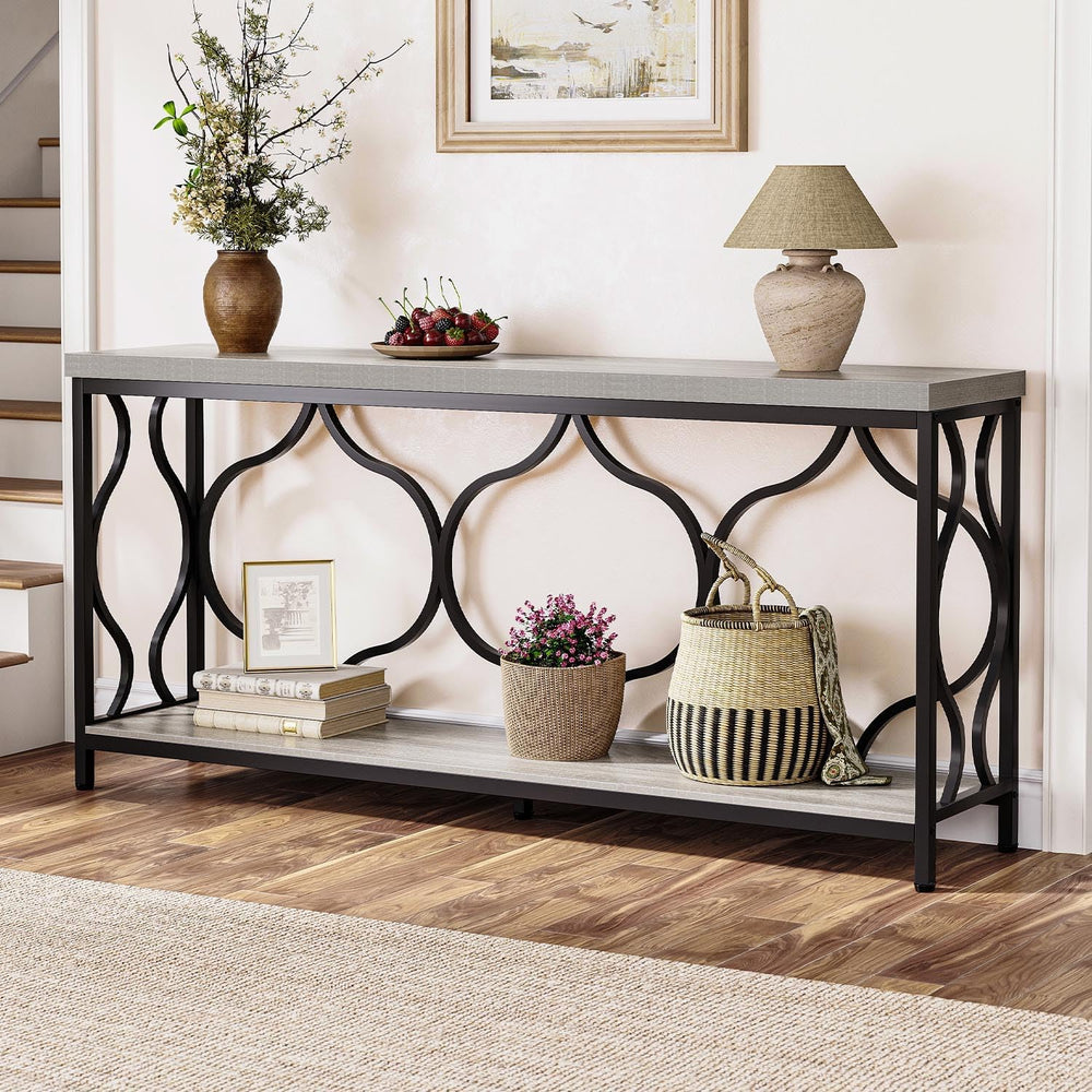 IBF Grey Sofa Console Table, 63 Inch Modern Entryway Table Behind Couch | Ind...