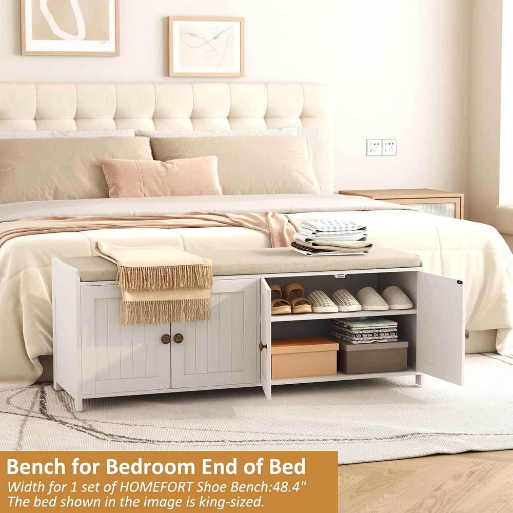 HOMEFORT 48.4" Shoe Storage Bench with Cushion, Entryway Bench with Padd...