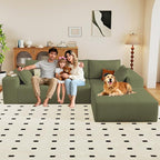 96" Modular Sectional Couch, Boneless L Shaped Cloud Sofa with Chaise Lounge, Corduroy Upholstered Couches Memory Foam Deep Seat, No Assembly Required, Ideal for Living Room(Green, Right Facing)