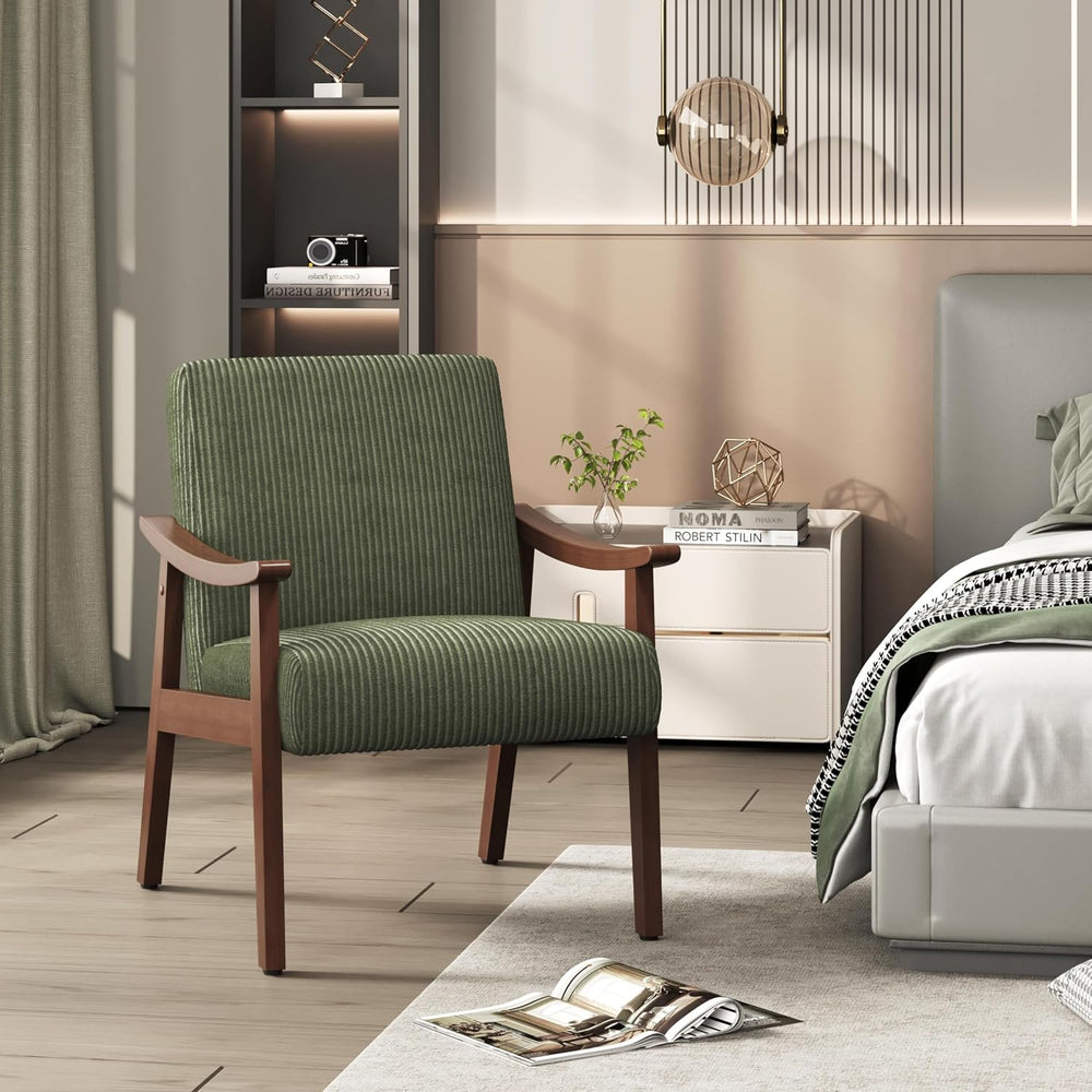 Yaheetech Accent Chairs, Mid-Century Corduroy Fabric Armchairs, Dark Green | ...