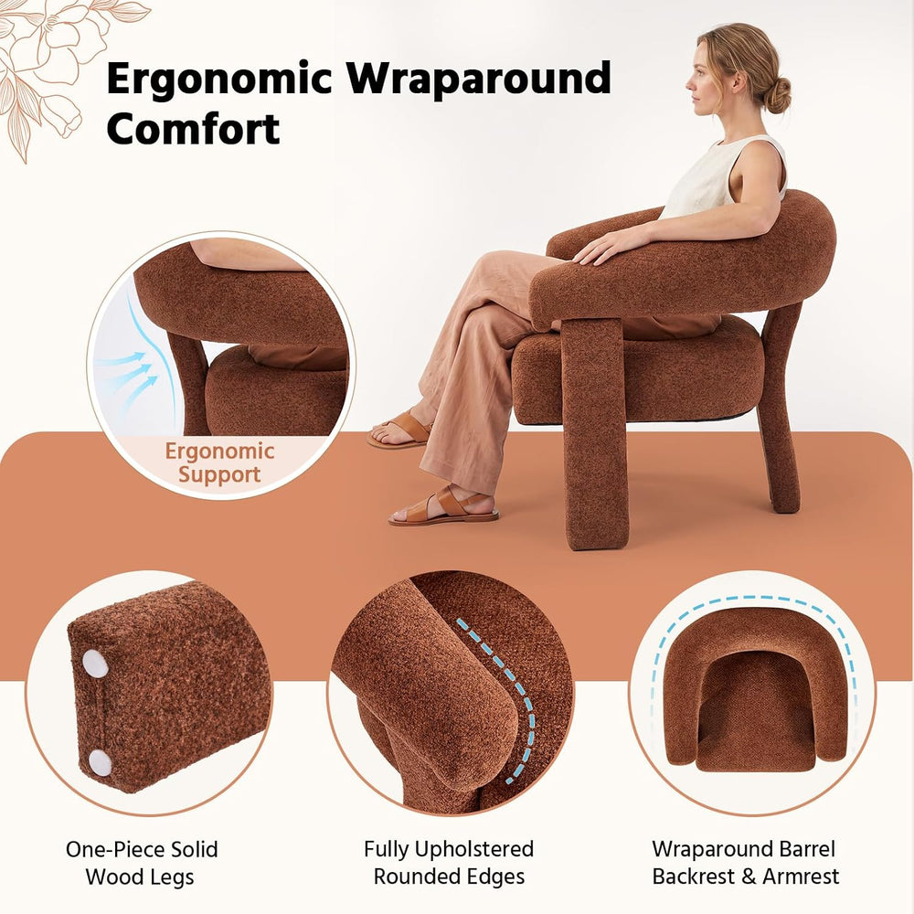 ANJ Modern Chenille Accent Chair, Barrel Armchair with Solid Wood Legs & ...