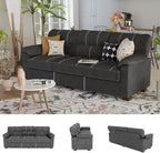 80 Inch Dark Grey Faux Leather Sofa Couch - Wide Armrests with 2 Pillows, Deep Seats, Contrast Stitching, 3 Seater Leather Couches for Living Room, Bedroom, Apartment