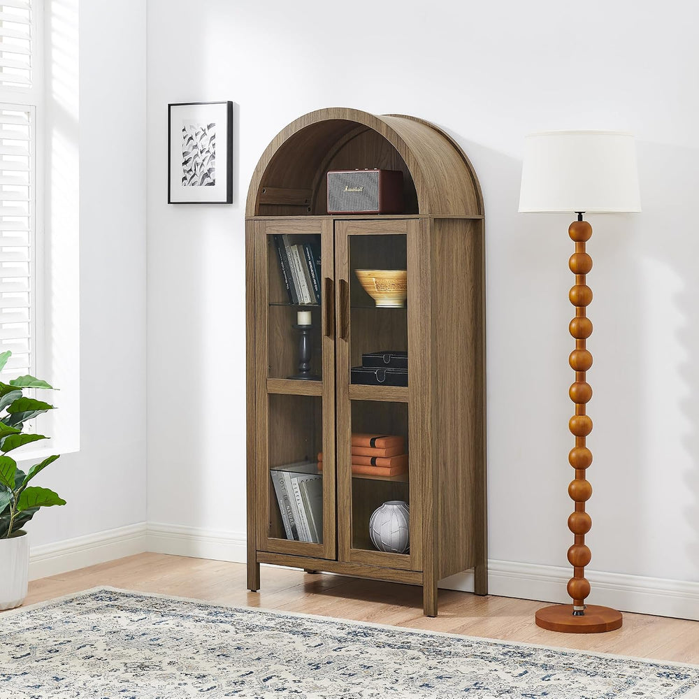 JIJIWANG Tall Wooden Arched Cabinet,LED Arched Kitchen Pantry Cabinet with Do...