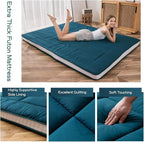 MAXYOYO Futon Mattress, Padded Japanese Floor Mattress Quilted Bed Mattress Topper, Extra Thick Folding Sleeping Pad Breathable Floor Lounger Guest Bed for Camping Couch, Bluestone, Full Size