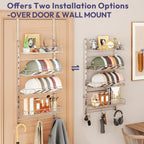 SWTYMIKI Over Door Hat Organizer - 5 Tier Wall Mounted Hat Rack with 4 Adjustable Metal Basket Heights Design and 3 Hooks, Baseball Cap Organizer Storage Holds up to 49 Caps for Door, Bedroom, Closet