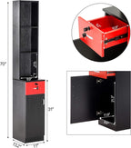 BarberPub Locking Wall Mount Hair Styling Barber Station Drawer Storage Beauty Salon Spa Equipment for Barber Salon 3036-1 (Black&Red)