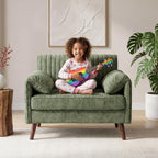 Modern Oversized Accent Reading Chair for Living Room, 43", Chenille, Green | Piping Single Armchair with Quilting Backrest, Padded Arms, Wood Legs for Bedroom, Office, Reception Area