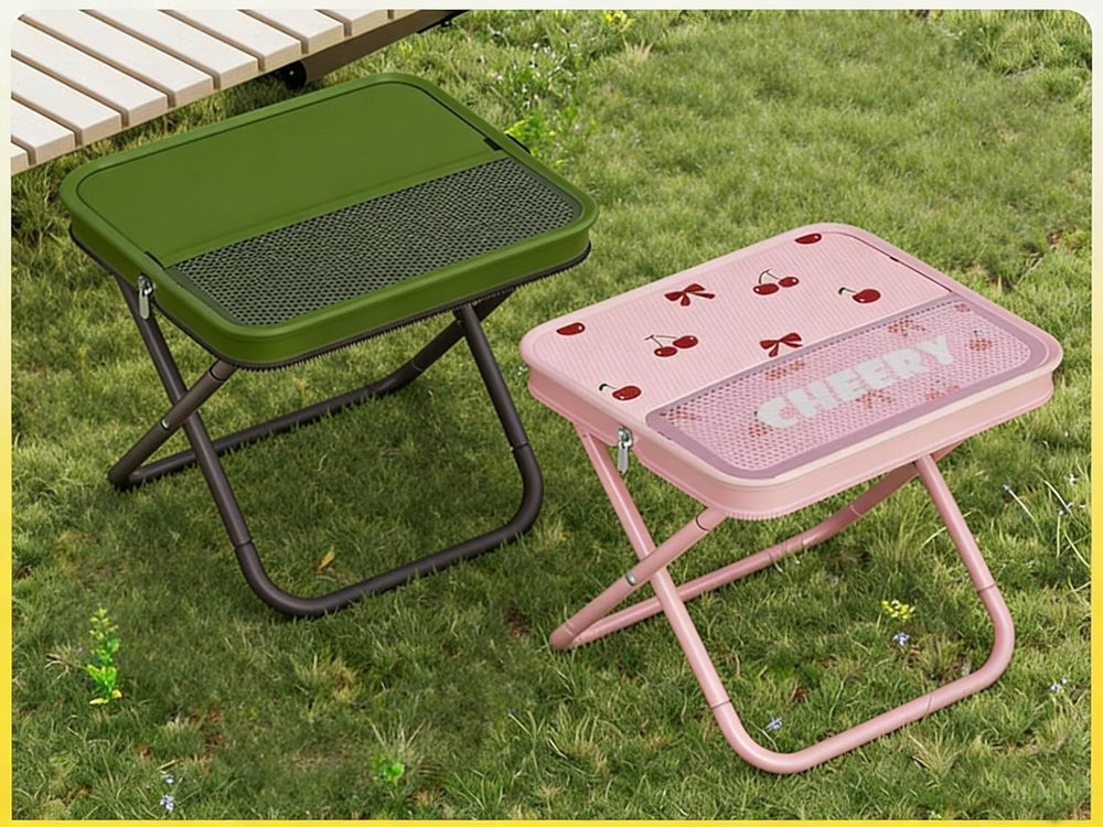 Portable Foldable Camping Stool Chair - Ultralight Travel Stool with Storage ...
