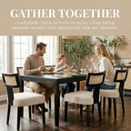 Upholstered Farmhouse Dining Chairs Set of 2 Mid Century Modern Dining Room Chairs Rattan Linen Kitchen Chairs Armless Side Chairs with Black Wood Frame/Rattan Back for Living Room,Beige
