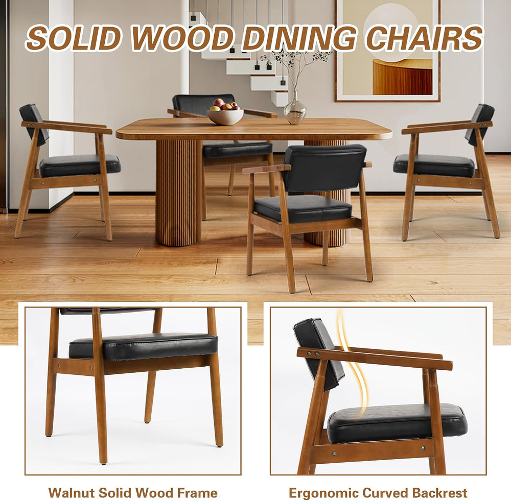 LSSPAID Mid Century Dining Chairs Set of 4, Black PU Leather with Walnut Fini...