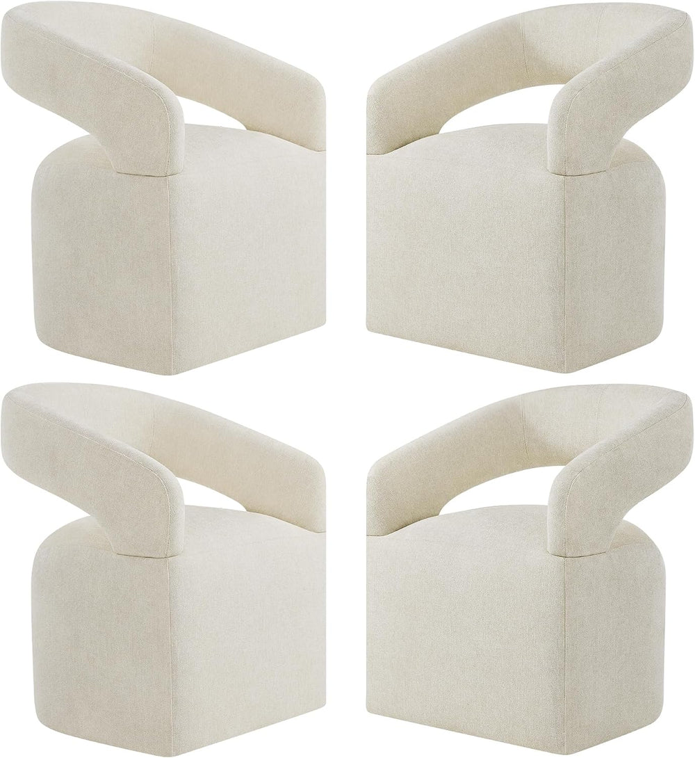KISLOT Upholstered Dining Chairs Set of 4 with Casters, Cream Beige